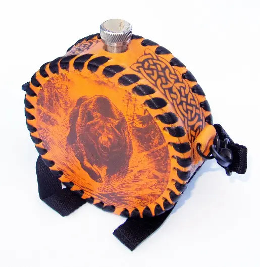 Фляга 504 (рыжая кожа) 0,5л, круглая