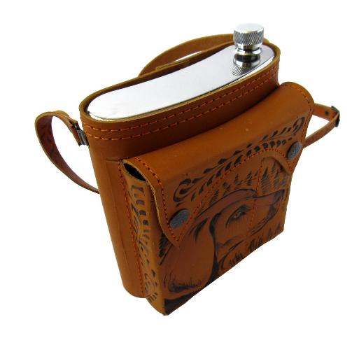 Фляга 1л. в кожаном чехле (рыжая)