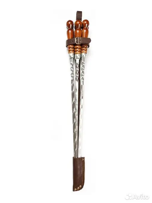 Набор шампуров Точеная ручка прямой в чехле №1 уголёк