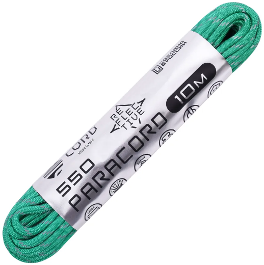 Паракорд 550 Cord nylon 10м RUS  световозвращающий emerald green