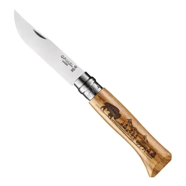 Нож Opinel №8 нержавеющая сталь, рукоять дуб, гравировка бизон