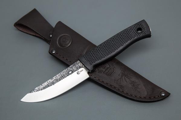 Нож Кайман, Х12МФ, след ковки, рук.Elastron, черный ком.