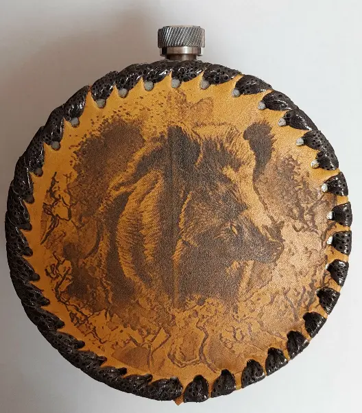 Фляга 507 (рыжая кожа) 1л, круглая №2