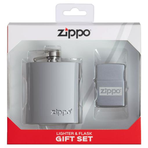 Подарочный набор Zippo 49358 (фляжка 89 мл и ветроустойчивая зажигалка), серебристый цвет в коробке