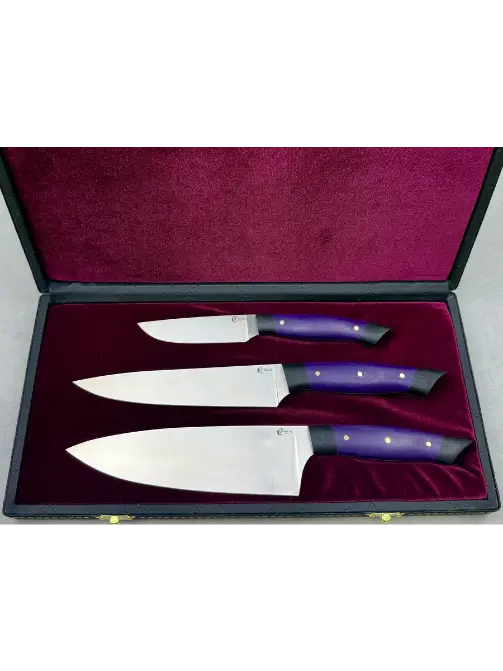 Набор кухонный Хозяин, ст. 95х18, рук. G10, шкатулка фиолетовый бархат, ком