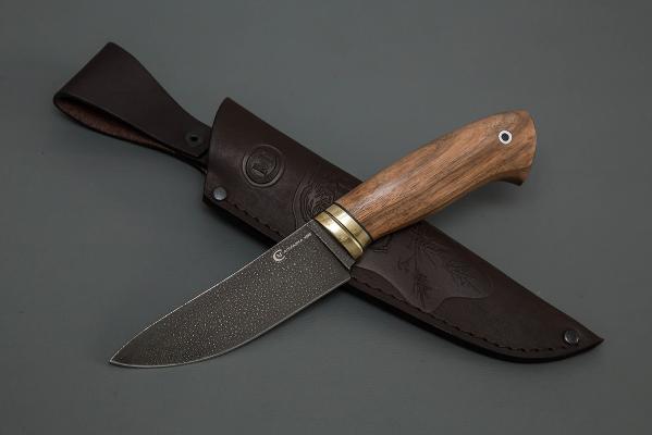Нож Кайман, ков. ст. ХВ-5, рукоять мельхиор-орех(кап) ком