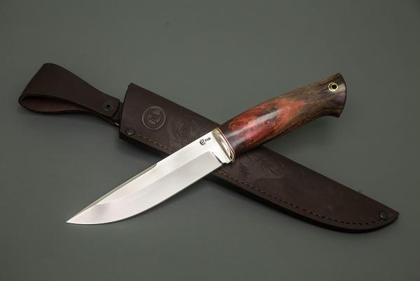 Нож Тигр ков. ст. PGK, рукоять мельхиор, стаб. карельск. береза ком.