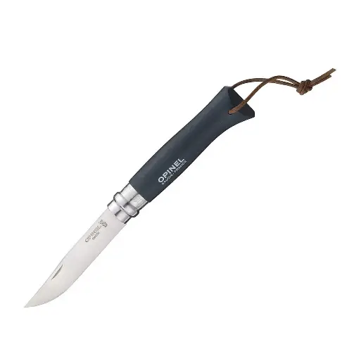 Нож Opinel №8 Trekking нержавеющая сталь, кожаный темляк, черный
